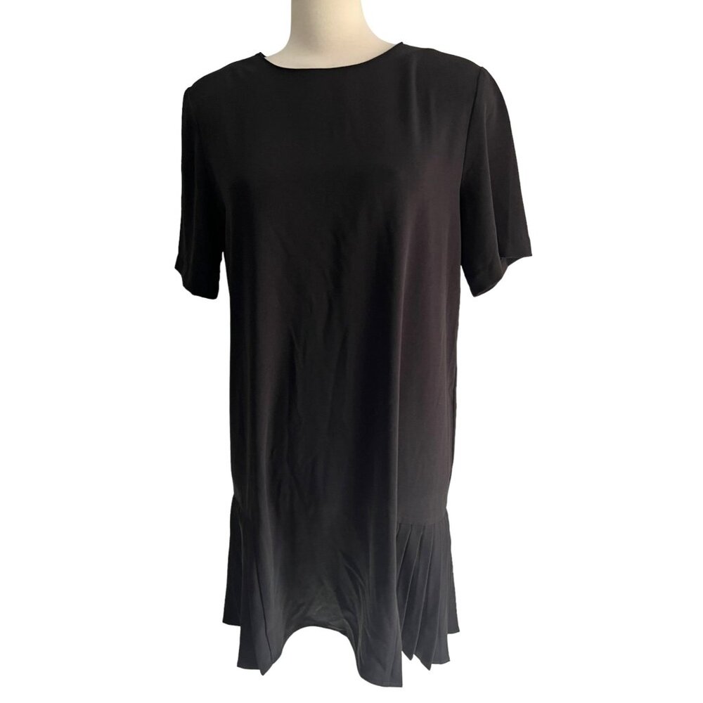 Emma & Michelle Black Pleated Skirt Sheath Dress Sz 12 Womens Short Sleeve